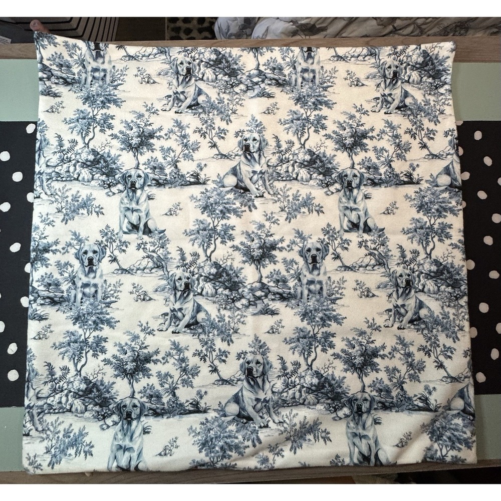 Blue and White French Country Toile Blue Throw Pillow Cover 18x18 Labrador